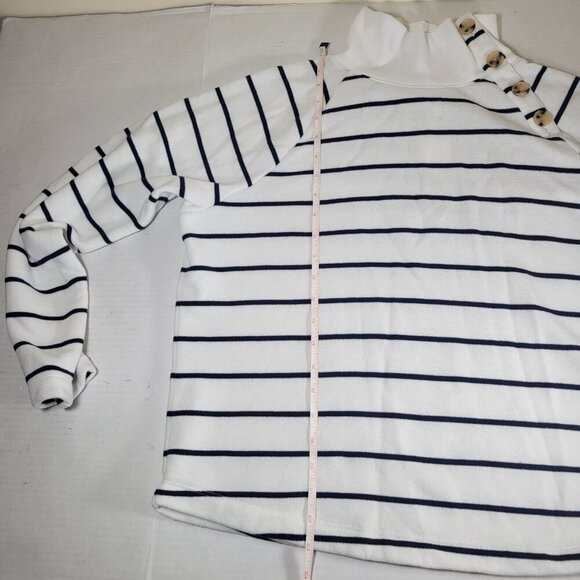 J.Crew Women White Navy Stripe Button Neck Long Sleeve Cotton Blend Tunic Size L - Picture 5 of 10